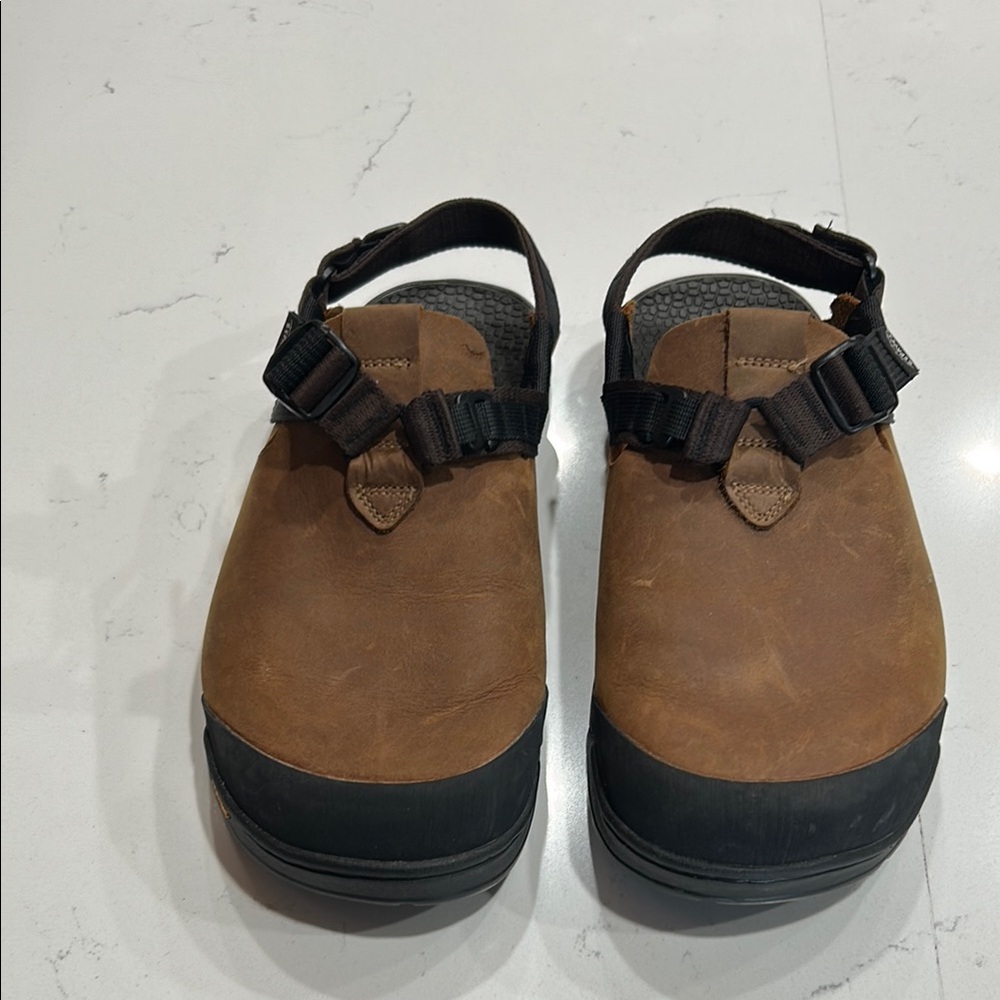 Brown Leather Sandals with Black Straps